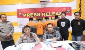 Empat tersangka pelaku pencurian ratusan aku Tower diamankan Polisi (polresberau)