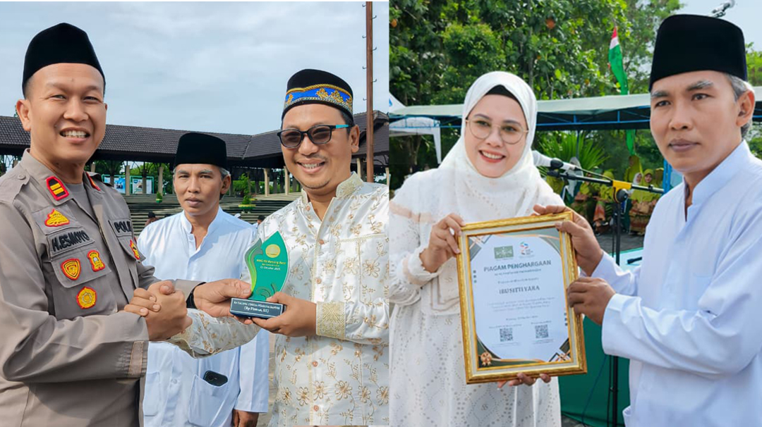 Wakil Ketua DPRD Bontang, Sitti Yara dan Ketua DPC PKB Bontang, Firman menerima penghargaan Santri Awards oleh MWCNU Bontang Barat.
